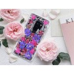Wholesale Galaxy S9+ (Plus) Luxury Glitter Dried Natural Flower Petal Clear Hybrid Case (Rose Gold Purple)